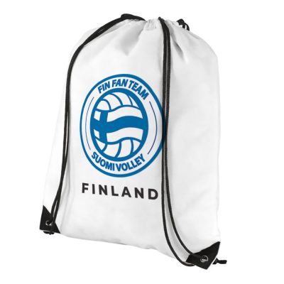 Valkoinen narureppu, jossa FinFanTeamin logo ja sana FINLAND.